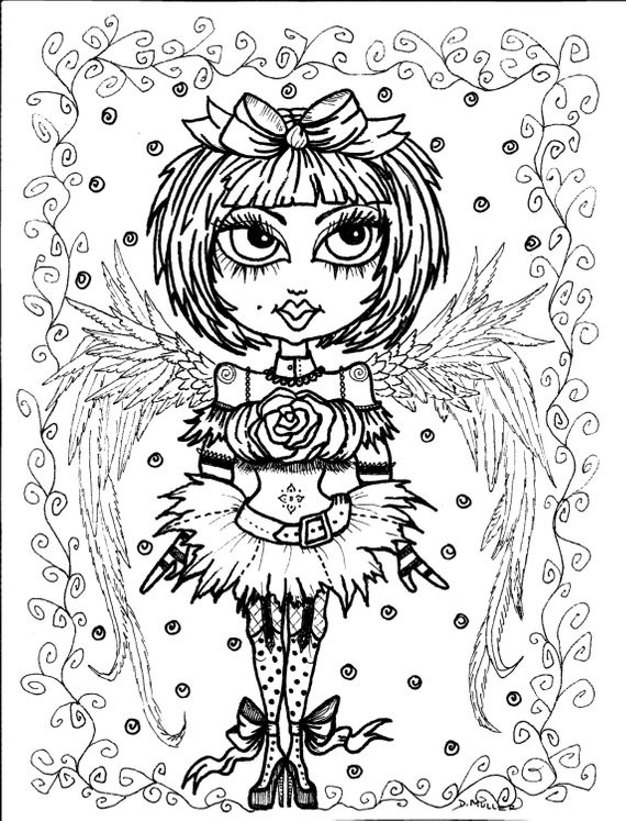 Goth Coloring Book
 Instant Download 5 Coloring pages Gothic Angels Color book