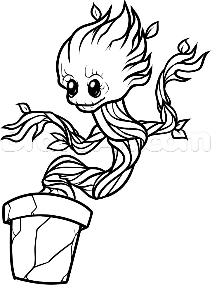 Groot Coloring Pages
 Draw Baby Groot Step by Step Drawing Sheets Added by