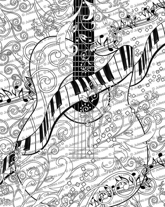 Guitar Coloring Pages For Adults
 Adult Coloring Page Printable Adult Guitar Coloring Poster