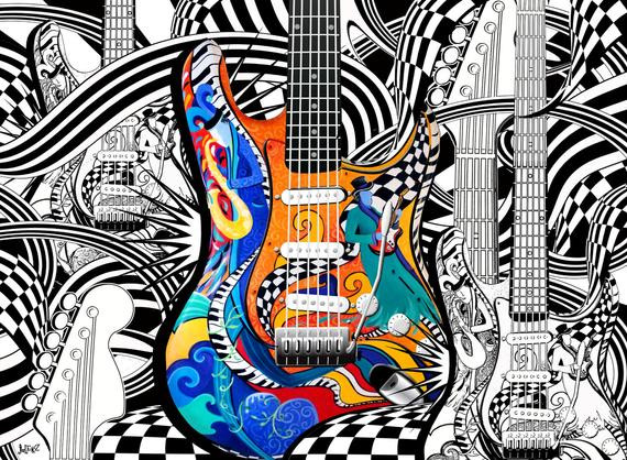 Guitar Coloring Pages For Adults
 Adult Coloring Page Printable Guitar Coloring by JuleezGallery