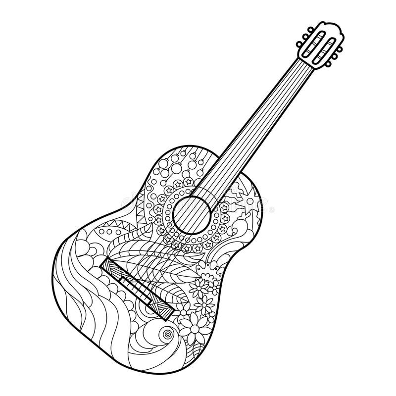Guitar Coloring Pages For Adults
 Acoustic Guitar Coloring Book For Adults Vector Stock