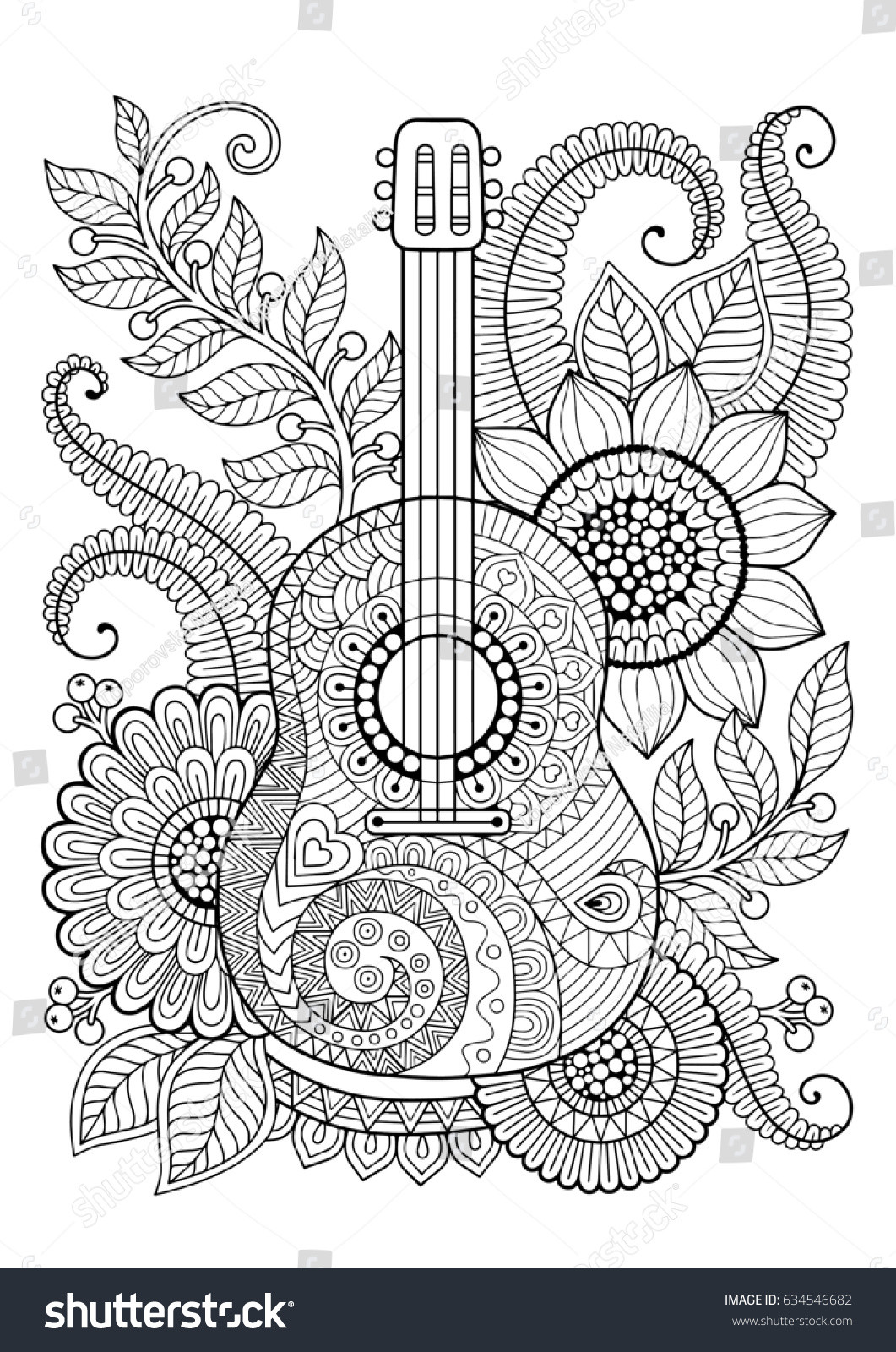 Guitar Coloring Pages For Adults
 Coloring Page Adult Antistress Relax Meditation Stock