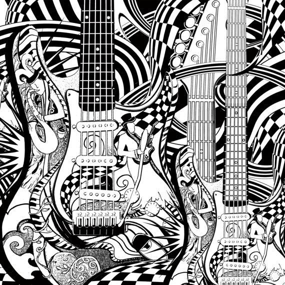 Guitar Coloring Pages For Adults
 Adult Coloring Page Printable Guitar Coloring by