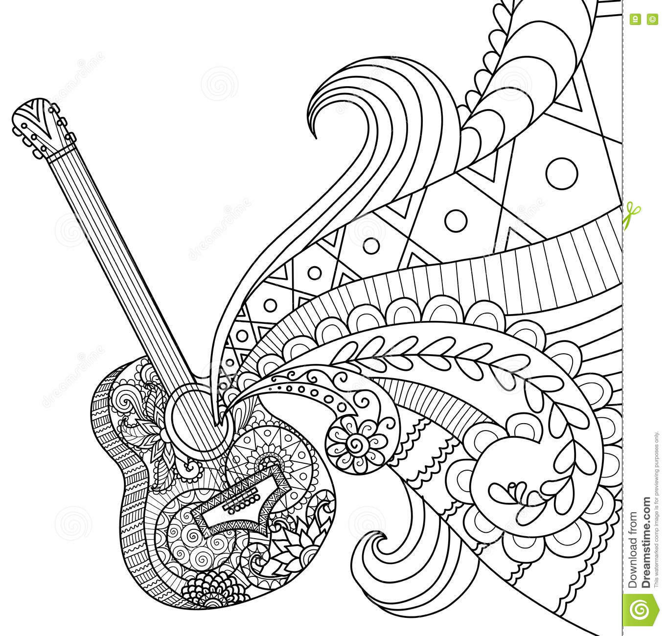 Guitar Coloring Pages For Adults
 Doodles Design Guitar For Coloring Book For Adult Stock
