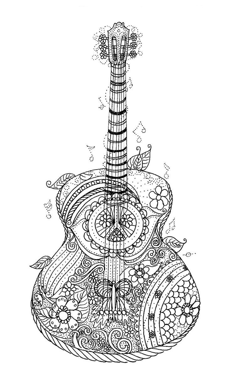 Guitar Coloring Pages For Adults
 Hippy Guitar Coloring Page