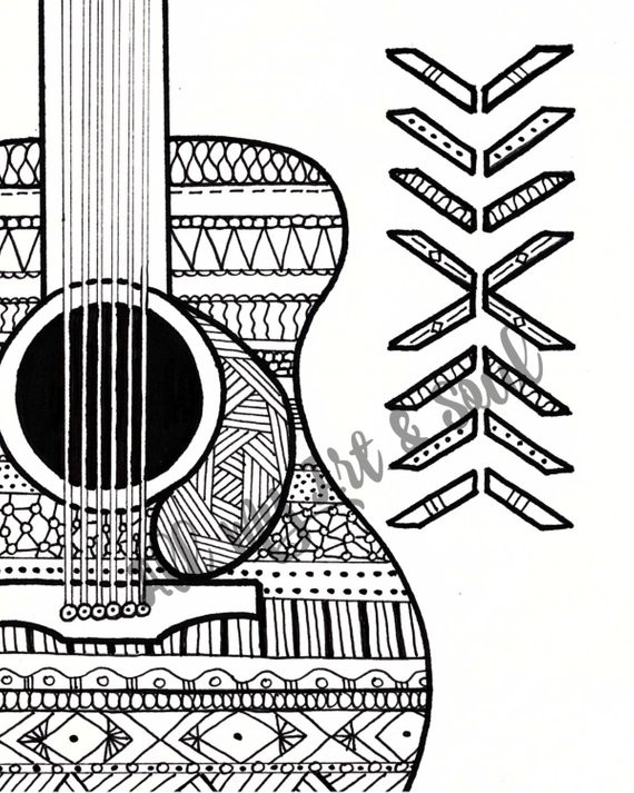 Guitar Coloring Pages For Adults
 Adult Coloring Page Guitar Instant Download Zentangle