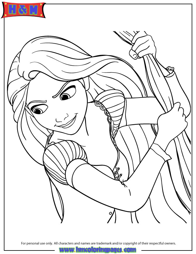 Hair Coloring Book
 Rapunzel Swinging From Long Hair Coloring Page