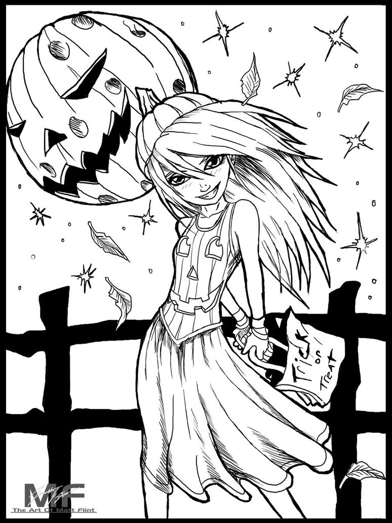 Halloween Coloring Pages For Girls 15 And Up
 Pumpkin Girl kids coloring page by Matt Flint on DeviantArt