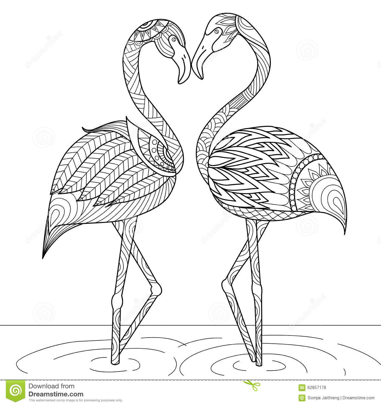 Hand Drawn Coloring Pages
 Hand Drawn Flamingo Couple Zentangle Style Stock Vector