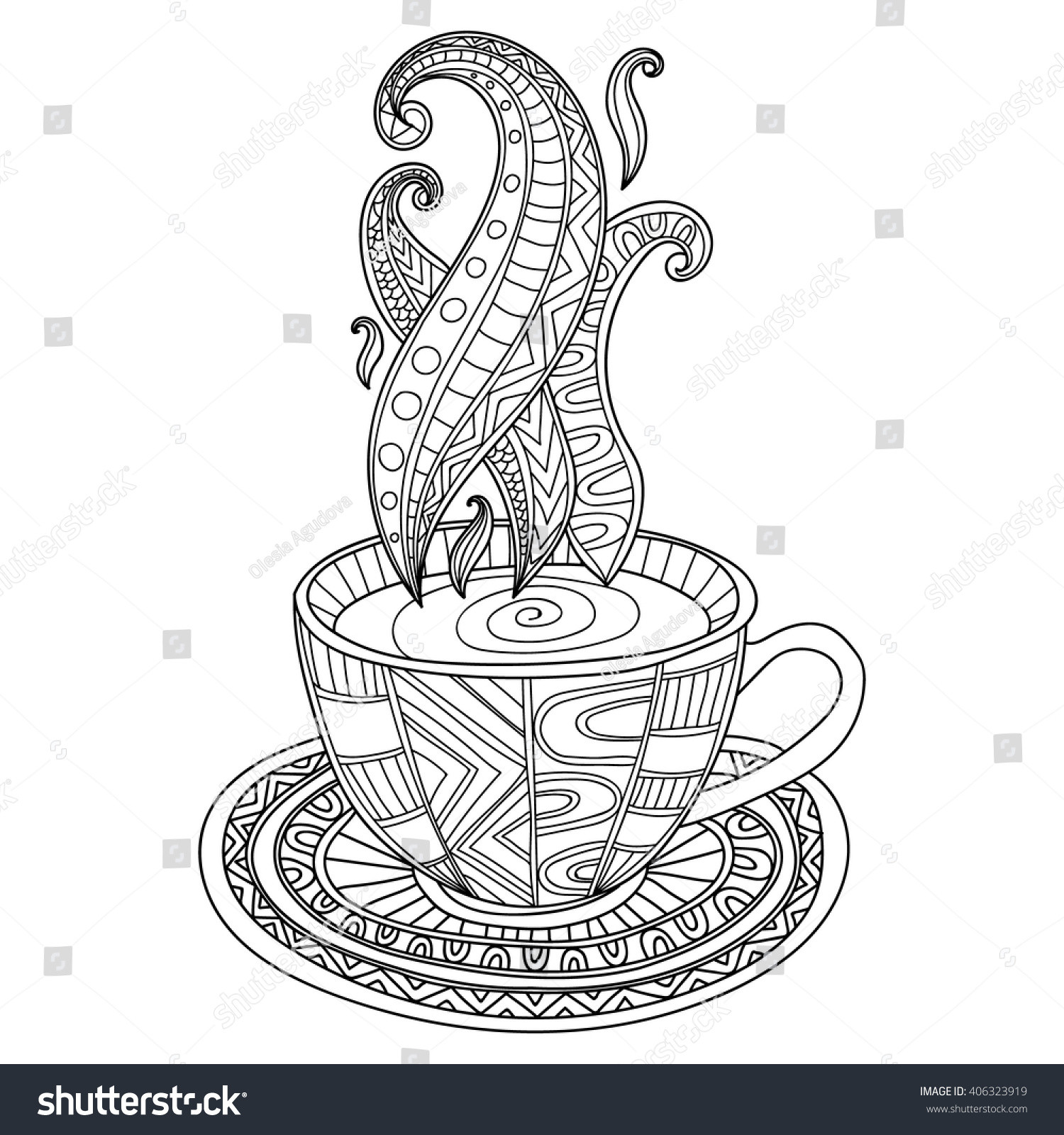 Hand Drawn Coloring Pages
 Vector Coffee Tea Cup Abstract Ornaments Stock Vector