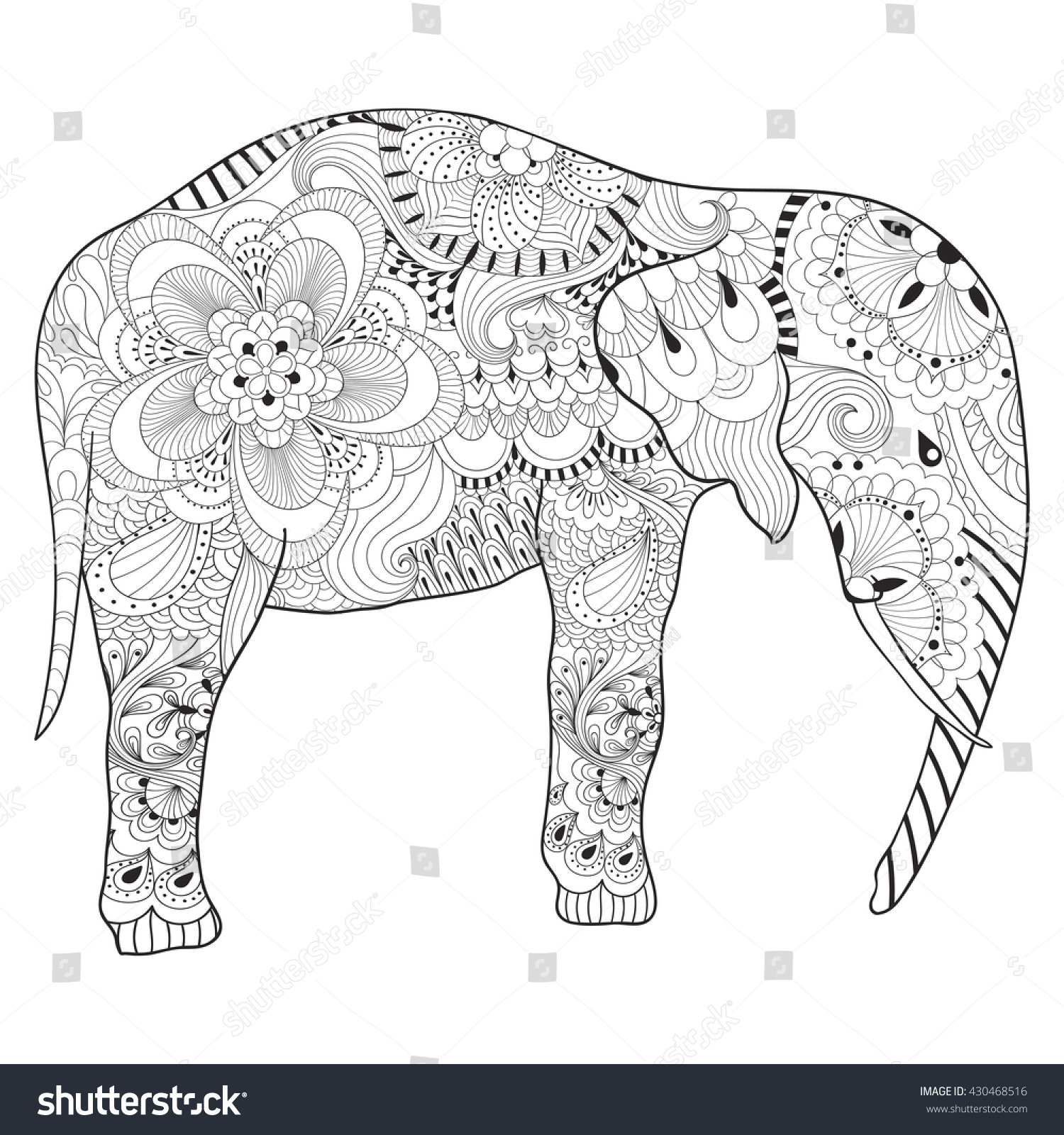 Hand Drawn Coloring Pages
 Hand Drawn Zentangle Elephant Mandala Adult Stock Vector