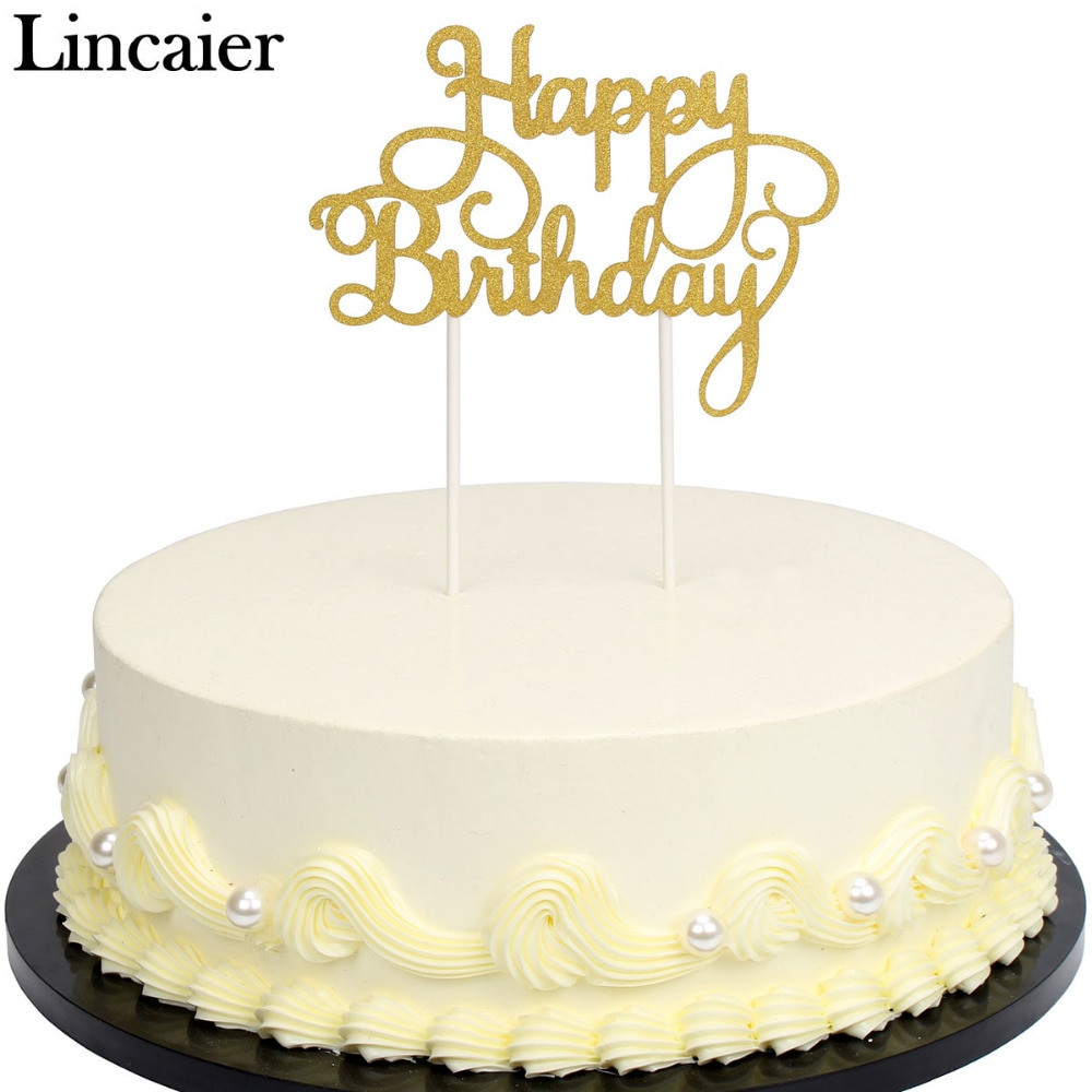 Happy Birthday Cake Decorations
 Lincaier Gold Silver Glitter Paper Happy Birthday Cake