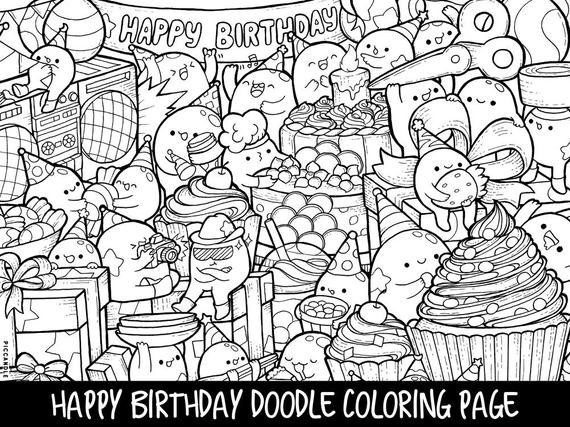 Happy Birthday Coloring Pages For Teens
 Happy Birthday Doodle Coloring Page Printable Cute Kawaii