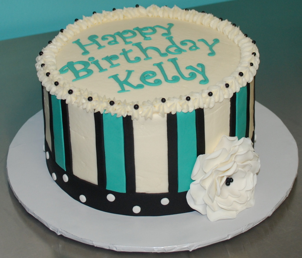 Happy Birthday Kelly Cake
 The Bakery Next Door Teal & Black Birthday Cake