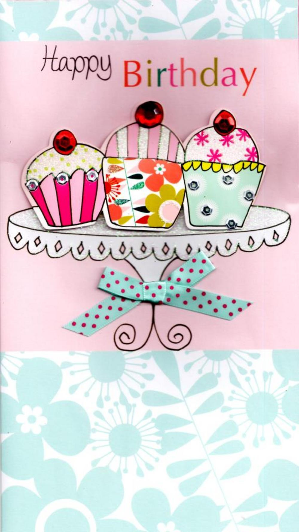 Happy Birthday Wishes Card
 Cupcakes Pretty Happy Birthday Greeting Card