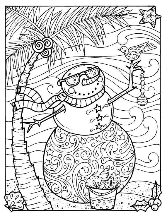 Hawaiian Coloring Pages For Teens
 Tropical Snowman Coloring page Adult Coloring beach holidays
