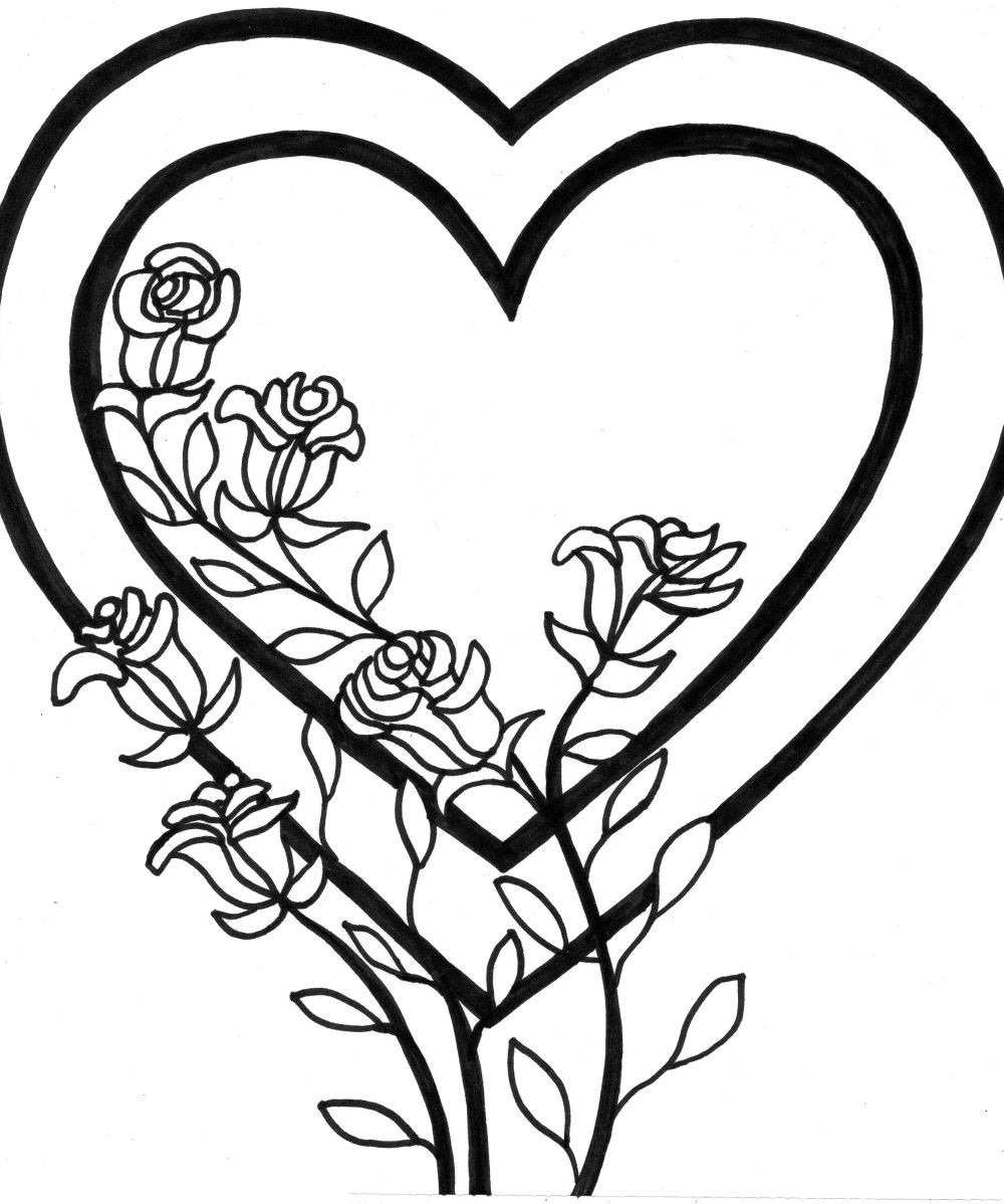 Heart With Roses Coloring Pages For Teens
 Free Printable Heart Coloring Pages For Kids