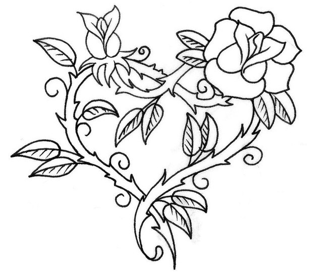 Heart With Roses Coloring Pages For Teens
 Free Coloring Pages of Hearts for Valentine and Precious