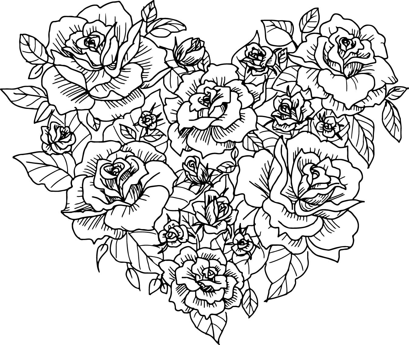 Heart With Roses Coloring Pages For Teens
 Heart Rose Sketch Coloring Page
