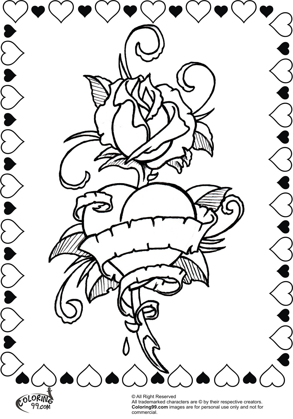 Heart With Roses Coloring Pages For Teens
 Rose Valentine Heart Coloring Pages