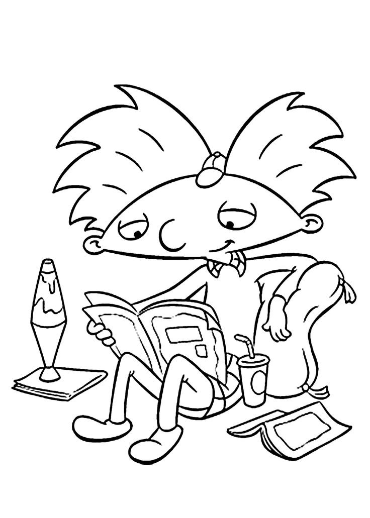 Hey Arnold Coloring Pages
 Arnold is reading coloring pages for kids printable free