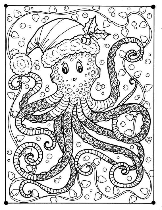 Holiday Coloring Pages For Adults
 Octopus Christmas Coloring page Adult color Holidays beach