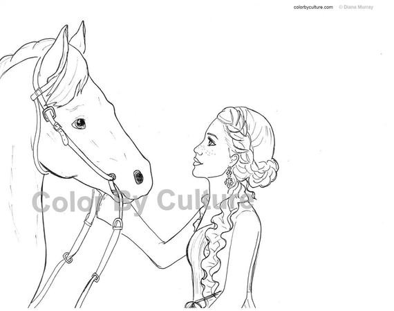 Horse Coloring Pages For Teens
 Horse and Girl Coloring Page Printable Coloring Page