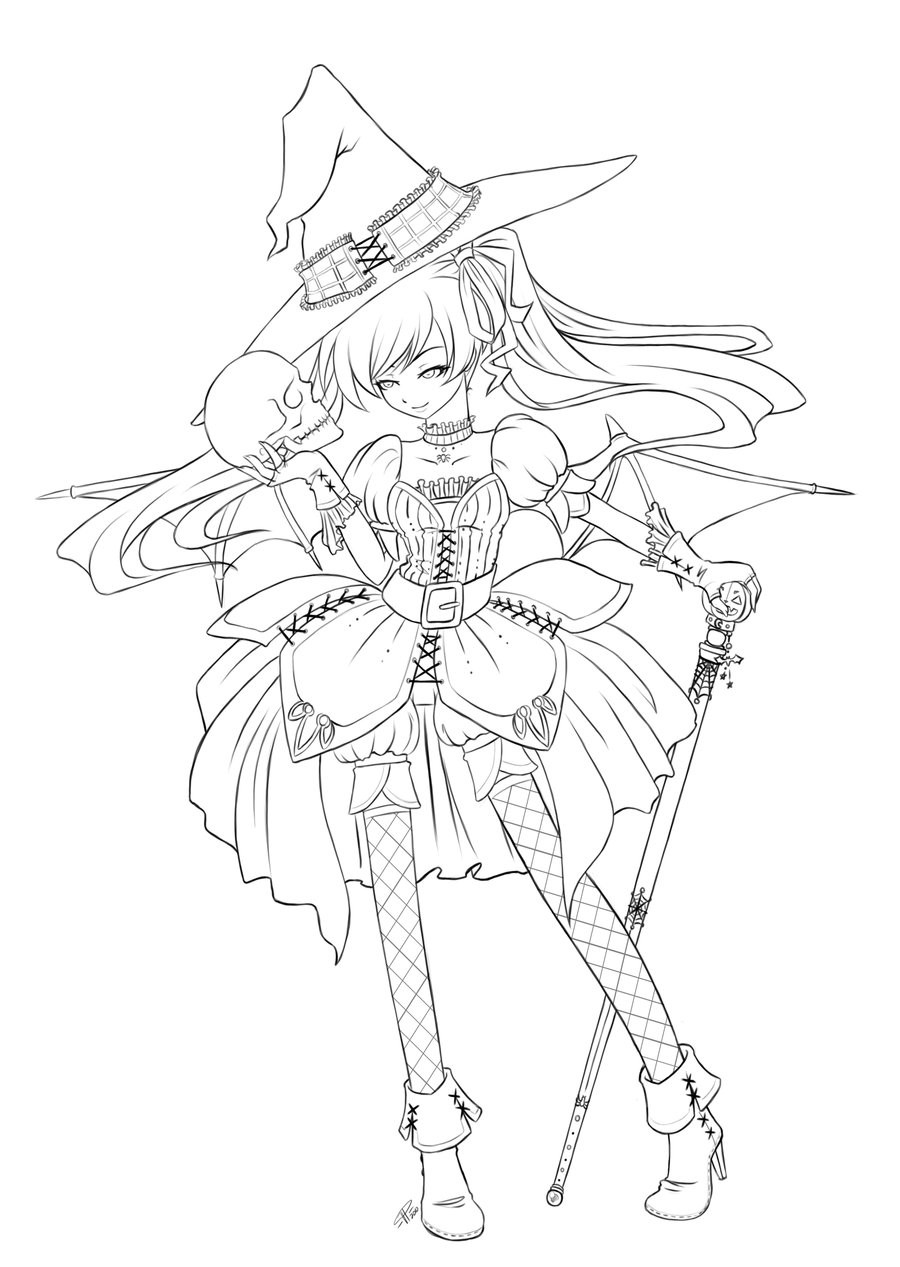 Hot Whichs Coloring Pages For Teens
 Halloween Queen Lineart by angelnablackrobe on DeviantArt