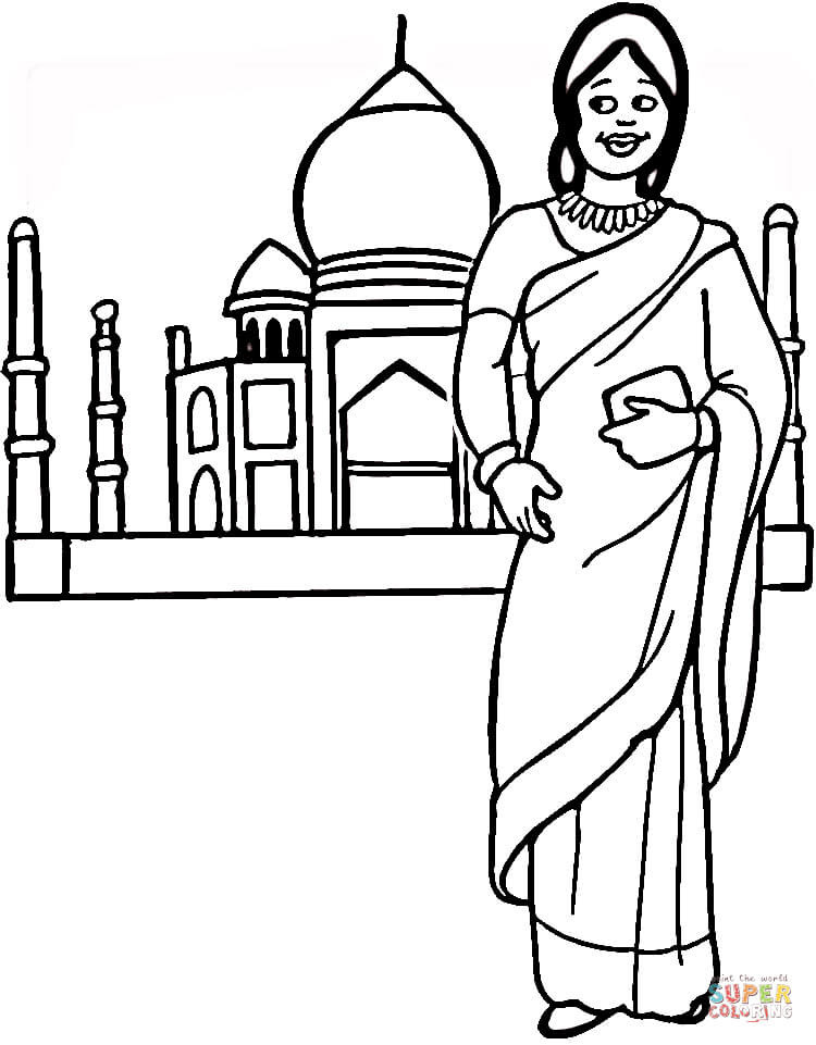 India Coloring Pages
 Dibujo de Mujer India en el Taj Mahal para colorear
