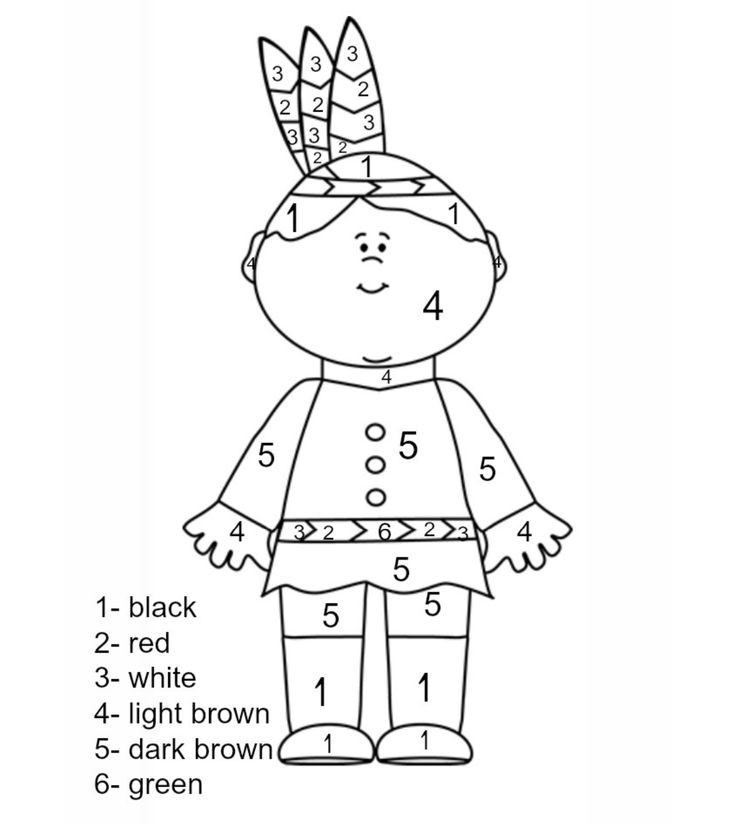 Indian Crown Preschool Coloring Sheets
 Thanksgiving Indian Color by Number