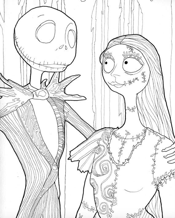 Jack And Sally Coloring Pages
 DIGITAL DOWNLOAD Jack and Sally Halloween Coloring Page