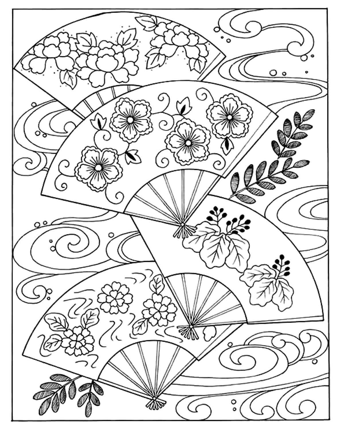 Japan Coloring Books
 Japanese hand fan Japan Adult Coloring Pages