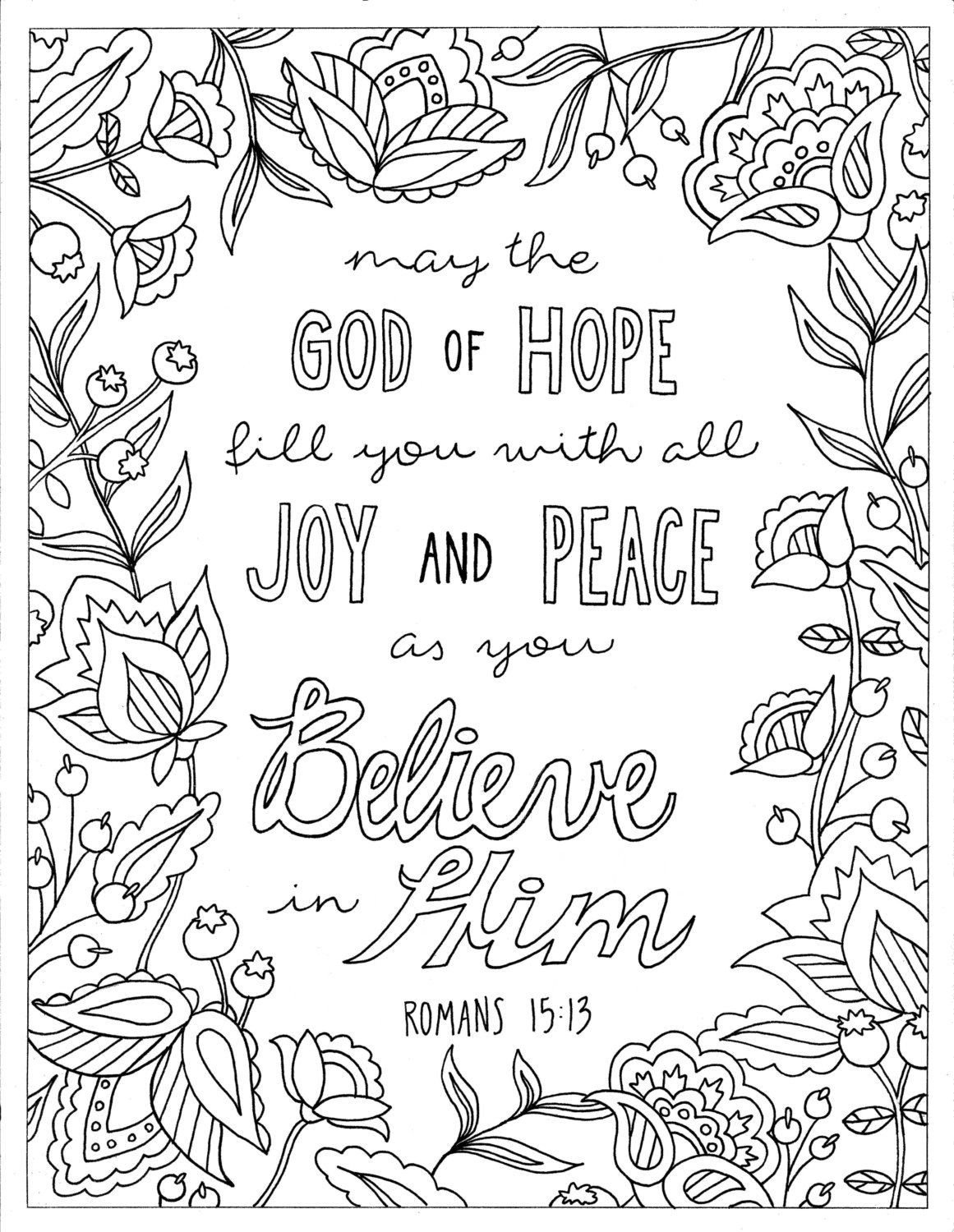 Jesus Bible Verses Coloring Pages For Teens
 God of Hope Coloring Page Romans 15 13 Printable