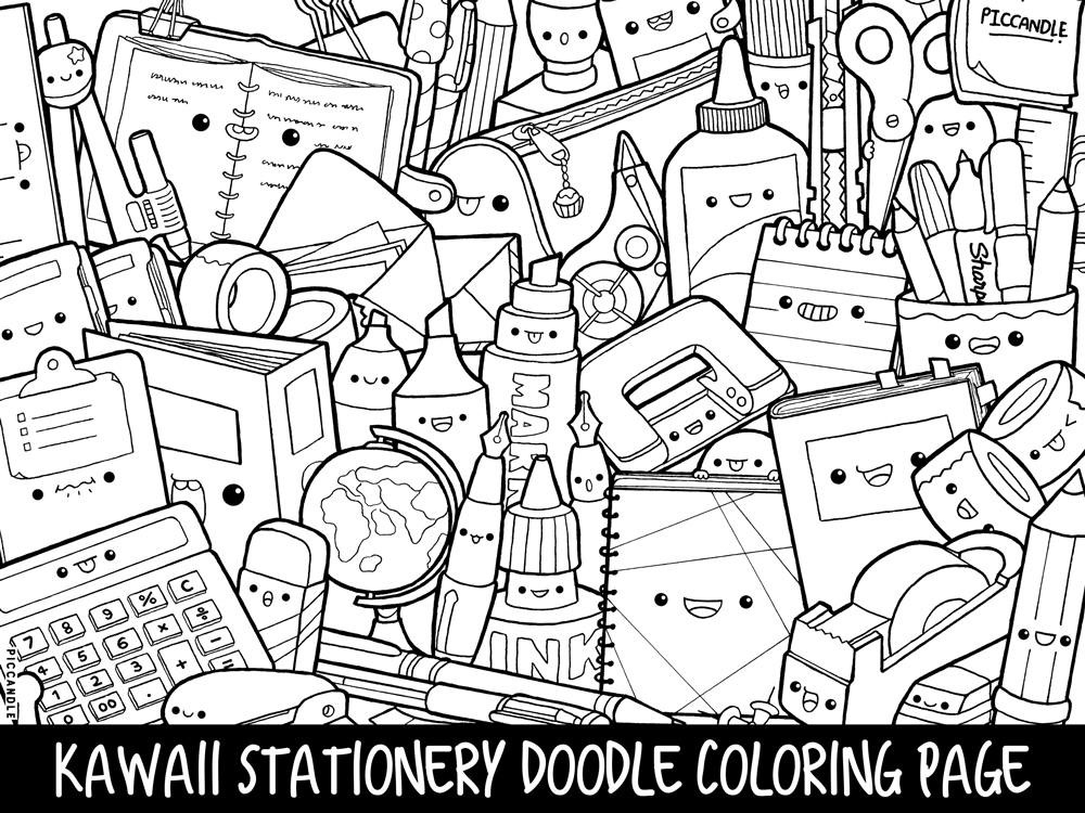 Kawaii Coloring Pages For Adults
 Stationery Doodle Coloring Page Printable Cute Kawaii