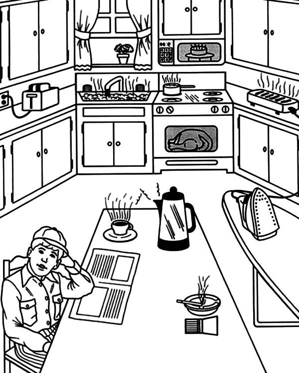Kitchen Coloring Pages
 Waiting for Breakfast in the Kitchen Coloring Pages