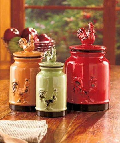 Best ideas about Kitchen Decoration Sets
. Save or Pin Set of 3 Rustic Country Rooster Canisters Green 17 oz Now.