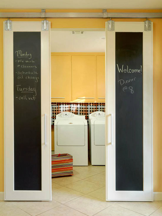 Best ideas about Laundry Room Doors
. Save or Pin Yellow Cabinets Eclectic laundry room BHG Now.