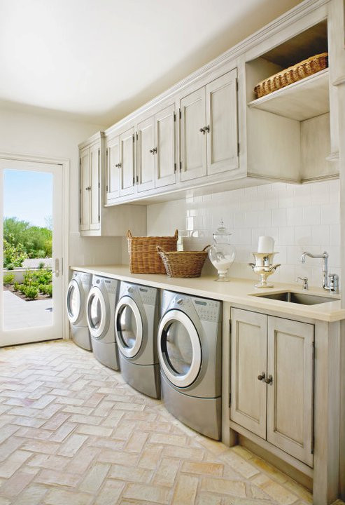 Best ideas about Laundry Room Tile
. Save or Pin Gray Washed Cabinets Mediterranean laundry room Palm Now.