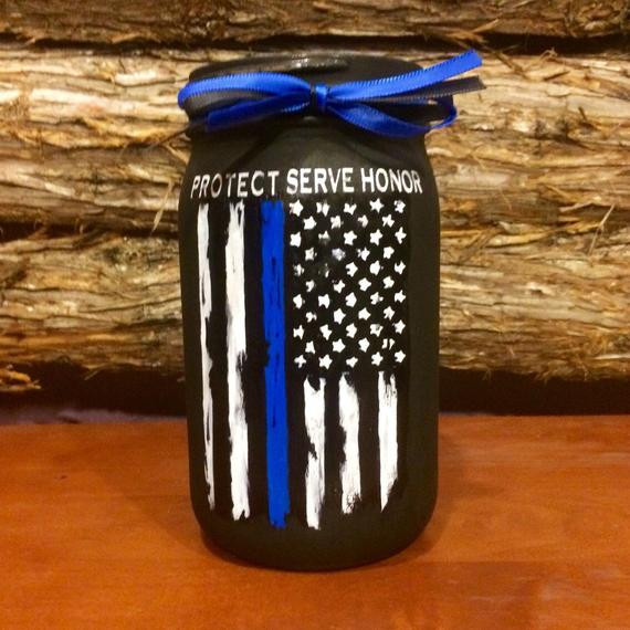 Law Enforcement Gift Ideas
 Police ficer Gift Thin Blue Line Distressed Flag Jar