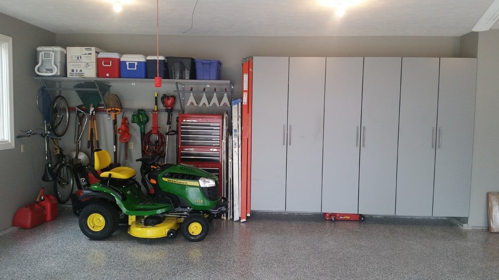 Best ideas about Lawn Mower Garage Storage
. Save or Pin Lawn Mower Storage garage transitional with garage floors Now.