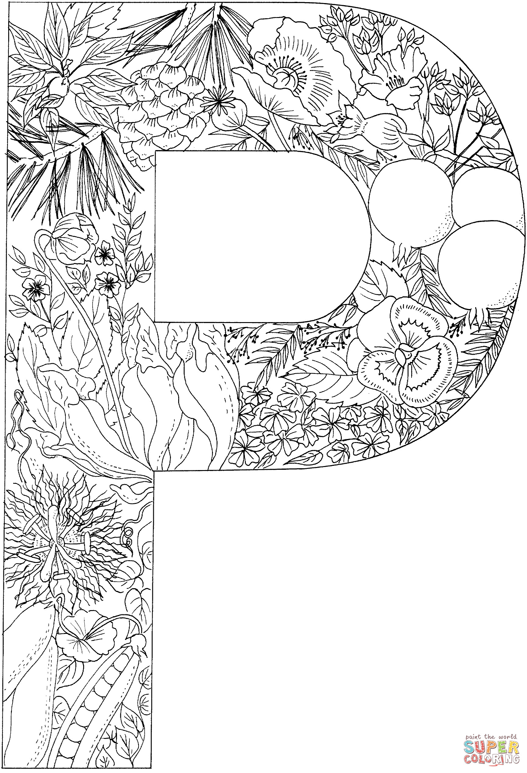Letter Coloring Pages For Adults
 Letter P with Plants coloring page