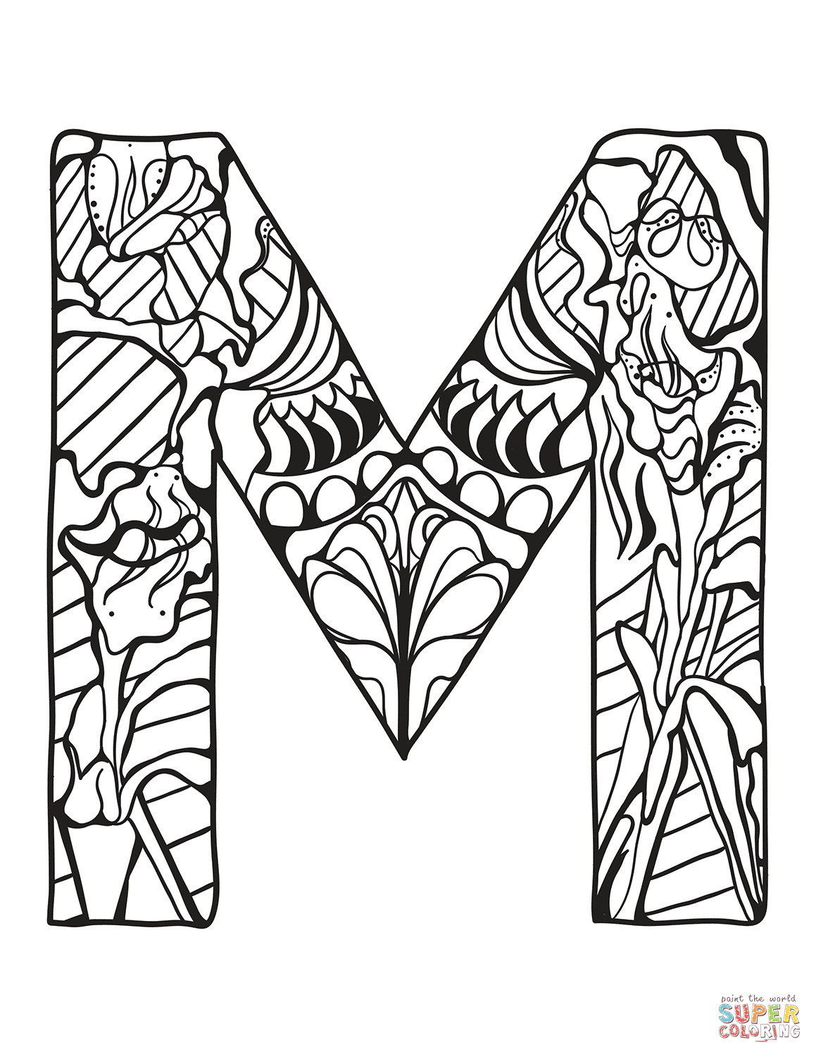 Letter M Coloring Pages
 Letter M Zentangle coloring page