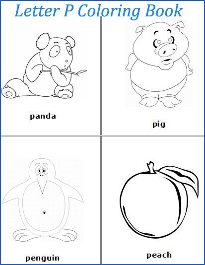 Letter P Preschool Coloring Sheets
 Letter P words coloring pages