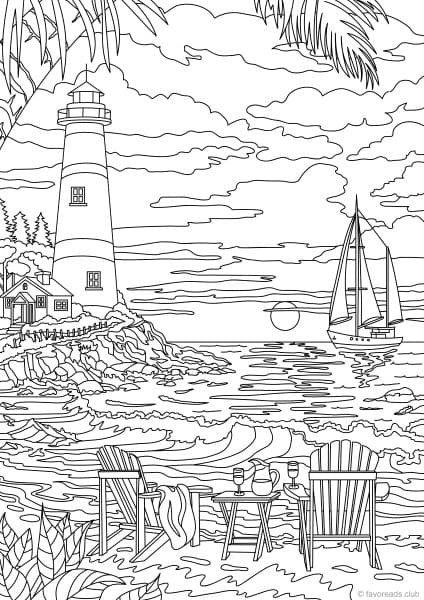 Lighthouse Coloring Pages For Adults
 Ocean Life Lighthouse Printable Adult Coloring Pages