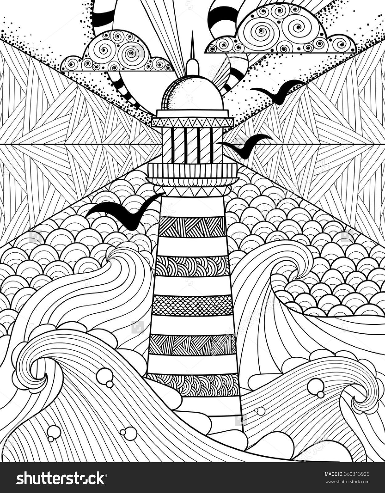 Lighthouse Coloring Pages For Adults
 Hand Drawn Artistically Ethnic Ornamental Patterned