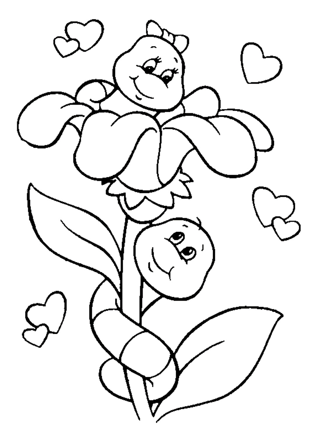 Love Coloring Sheets For Kids
 Flower And Caterpillar In Love Valentine Coloring Pages