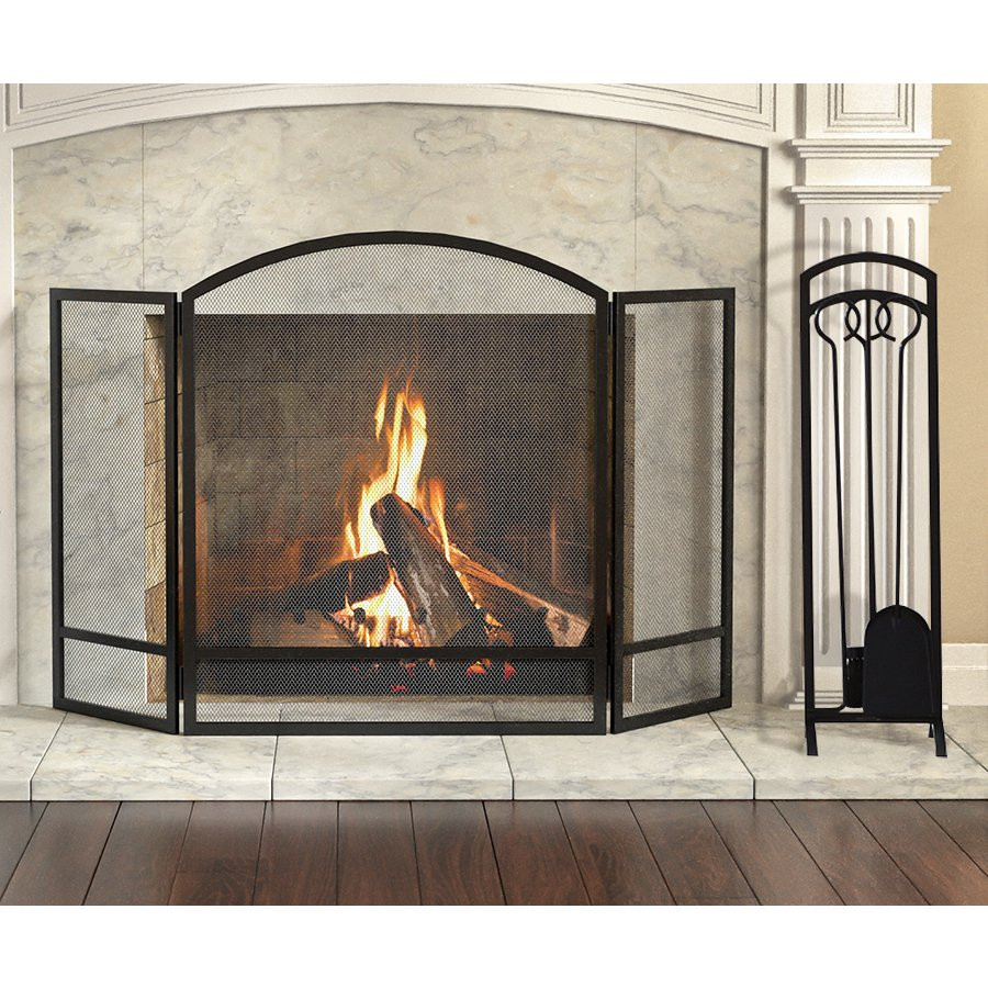 Best ideas about Lowes Fireplace Doors
. Save or Pin 24 4 in Black Steel 3 Panel Arched Fireplace Screen with 4 Now.