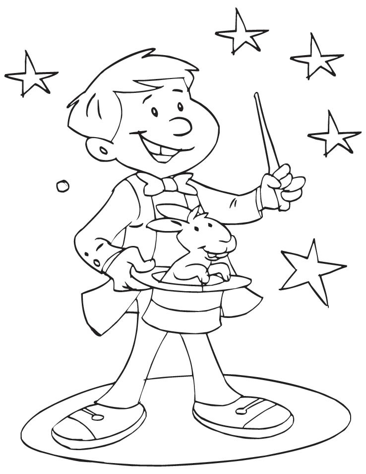 Magic Coloring Pages
 A young magician showing magic coloring page