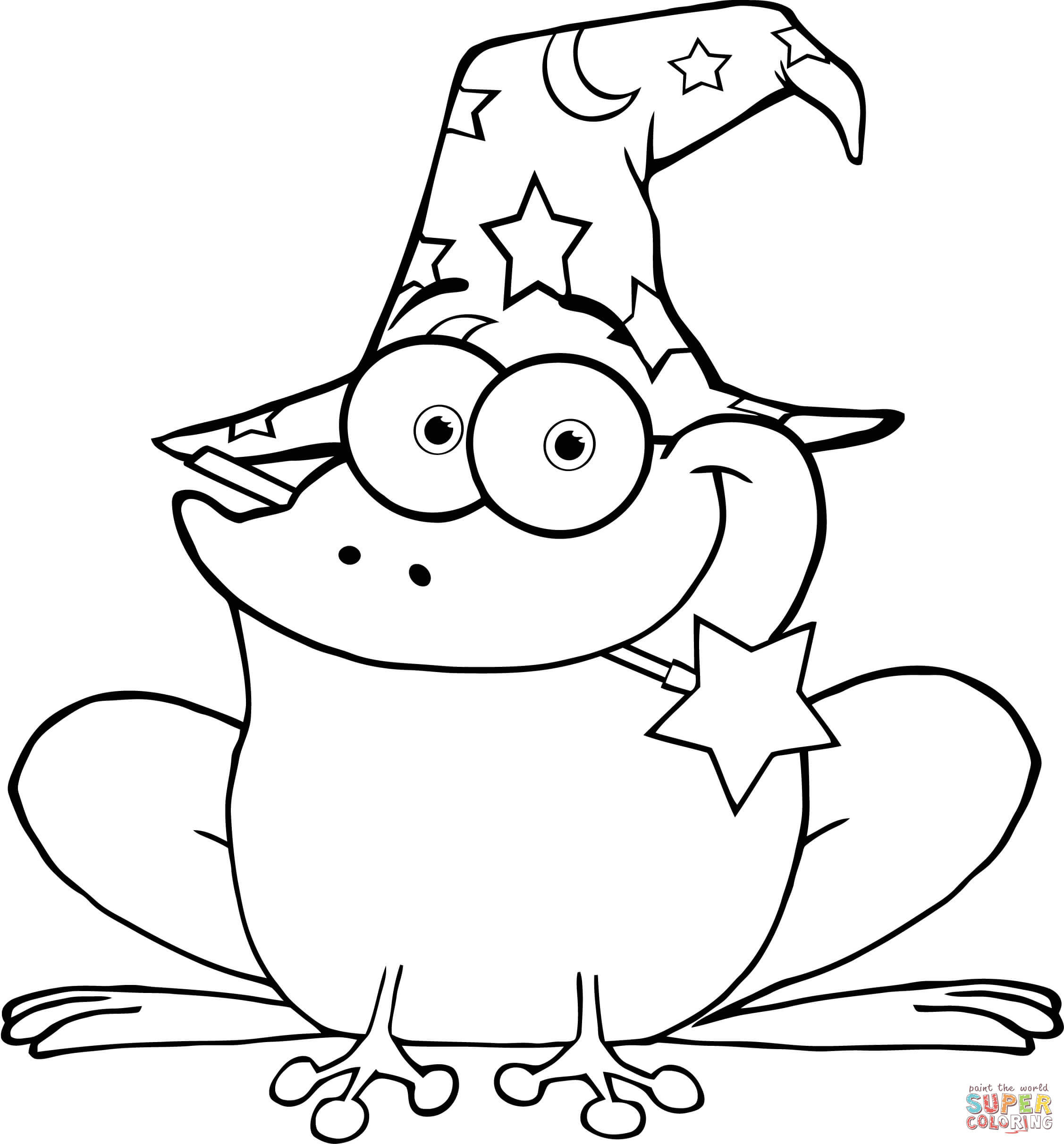 Magical Coloring Pages
 Wizard Frog with a Magic Wand in Mouth coloring page