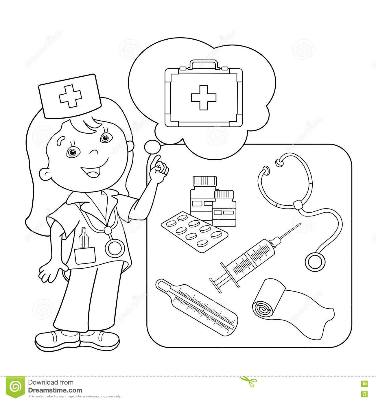 Medical Coloring Sheets For Kids
 Coloring Page Outline Cartoon Doctor With First Aid Kit
